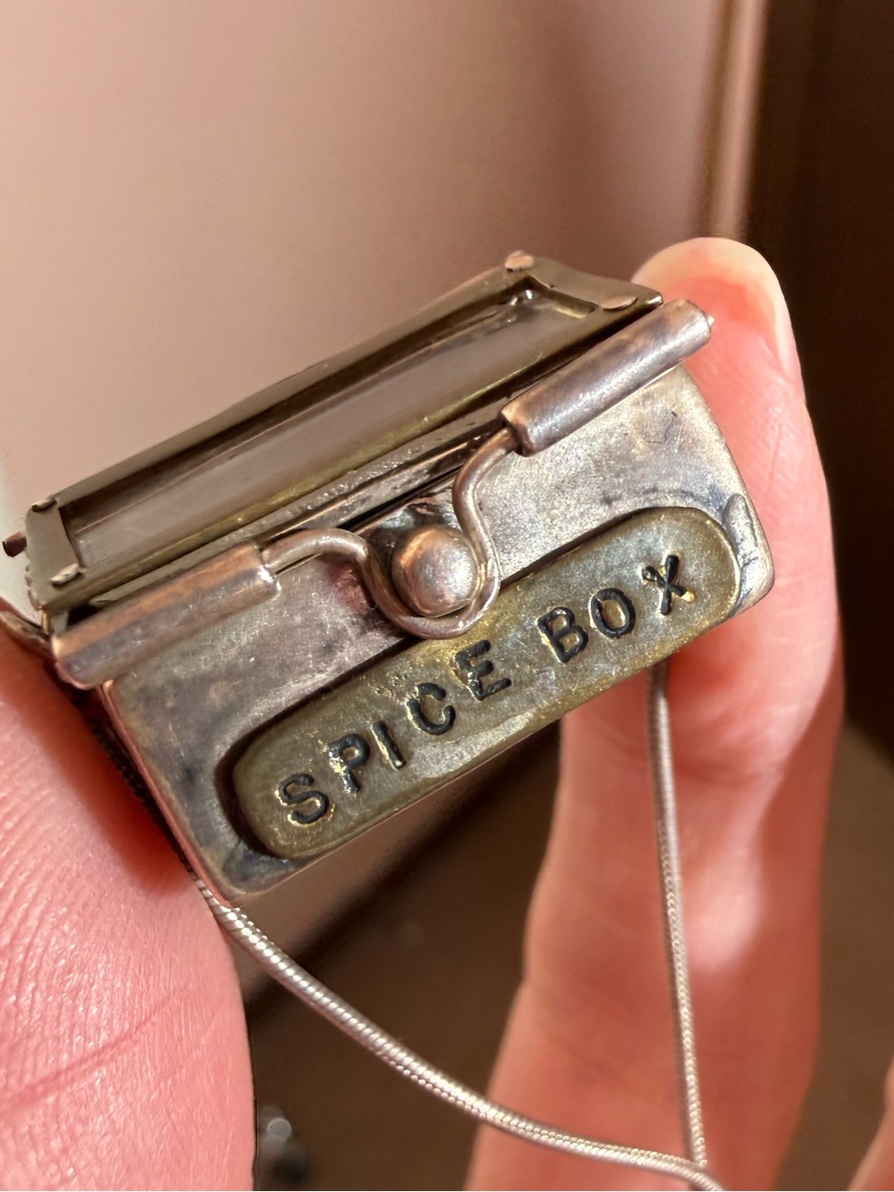 Vintage sterling silver Spice Box boho poison box locket Necklace artisan 24 in